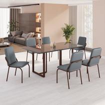 Conjunto Sala de Jantar Mesa 160x90cm Base Lunna Tampo MDF Laca com Vidro Malibu Marrom/Grafite Conjunto Sala de Jantar Mesa 160x90cm Base Lunna Tampo MDF Laca com Vidro Malibu Marrom/Grafite