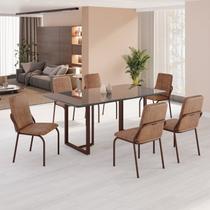 Conjunto Sala de Jantar Mesa 160x90cm Base Lunna Tampo Mdf Laca com Vidro Malibu