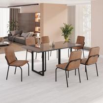 Conjunto Sala de Jantar Mesa 160x90cm Base Lunna Tampo MDF Laca com Vidro Malibu Preto/Marrom Conjunto Sala de Jantar Mesa 160x90cm Base Lunna Tampo MDF Laca com Vidro Malibu Preto/Marrom