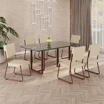 Conjunto Sala de Jantar Mesa 160x90cm Base Lunna Tampo Mdf Laca com Vidro Napoli