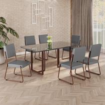 Conjunto Sala de Jantar Mesa 160x90cm Base Lunna Tampo Mdf Laca com Vidro Napoli