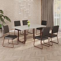 Conjunto Sala de Jantar Mesa 160x90cm Base Lunna Tampo Mdf Laca com Vidro Napoli Conjunto Sala de Jantar Mesa 160x90cm Base Lunna Tampo Mdf Laca com Vidro Napoli