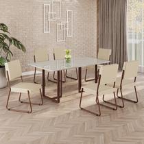 Conjunto Sala de Jantar Mesa 160x90cm Base Lunna Tampo Mdf Laca com Vidro Napoli