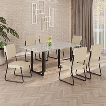 Conjunto Sala de Jantar Mesa 160x90cm Base Lunna Tampo MDF Laca com Vidro Napoli Preto/Creme Conjunto Sala de Jantar Mesa 160x90cm Base Lunna Tampo MDF Laca com Vidro Napoli Preto/Creme