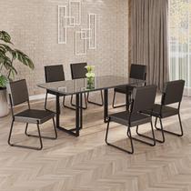 Conjunto Sala de Jantar Mesa 160x90cm Base Lunna Tampo MDF Laca com Vidro Napoli Preto Conjunto Sala de Jantar Mesa 160x90cm Base Lunna Tampo MDF Laca com Vidro Napoli Preto