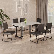 Conjunto Sala de Jantar Mesa 160x90cm Base Lunna Tampo MDF Laca com Vidro Napoli Preto