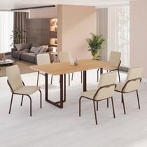 Conjunto Sala de Jantar Mesa 160x90cm Base Lunna Tampo Mdf Malibu Creme/Marrom