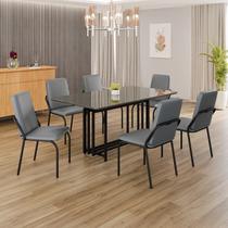 Conjunto Sala de Jantar Mesa 160x90cm Base Pérola Tampo Mdf com Vidro Malibu Conjunto Sala de Jantar Mesa 160x90cm Base Pérola Tampo Mdf com Vidro Malibu