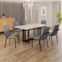 Conjunto Sala de Jantar Mesa 160x90cm Base Pérola Tampo Mdf com Vidro Malibu