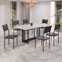 Conjunto Sala de Jantar Mesa 160x90cm Base Pérola Tampo Mdf Laca com Vidro Florença