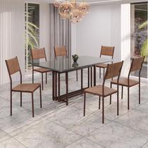 Conjunto Sala de Jantar Mesa 160x90cm Base Pérola Tampo Mdf Laca com Vidro Florença