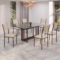 Conjunto Sala de Jantar Mesa 160x90cm Base Pérola Tampo Mdf Laca com Vidro Florença