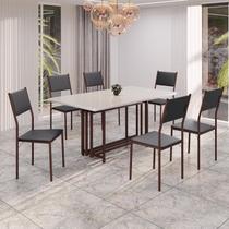 Conjunto Sala de Jantar Mesa 160x90cm Base Pérola Tampo Mdf Laca com Vidro Florença