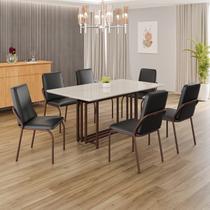 Conjunto Sala de Jantar Mesa 160x90cm Base Pérola Tampo Mdf Laca com Vidro Malibu