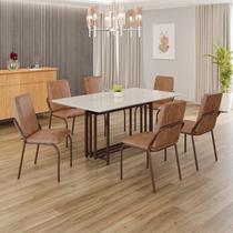 Conjunto Sala de Jantar Mesa 160x90cm Base Pérola Tampo Mdf Laca com Vidro Malibu Conjunto Sala de Jantar Mesa 160x90cm Base Pérola Tampo Mdf Laca com Vidro Malibu
