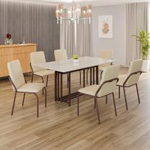 Conjunto Sala de Jantar Mesa 160x90cm Base Pérola Tampo Mdf Laca com Vidro Malibu Conjunto Sala de Jantar Mesa 160x90cm Base Pérola Tampo Mdf Laca com Vidro Malibu