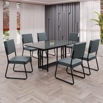 Conjunto Sala de Jantar Mesa 160x90cm Base Pérola Tampo Mdf Laca com Vidro Napoli