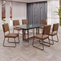 Conjunto Sala de Jantar Mesa 160x90cm Base Pérola Tampo Mdf Laca com Vidro Napoli