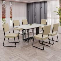 Conjunto Sala de Jantar Mesa 160x90cm Base Pérola Tampo Mdf Laca com Vidro Napoli