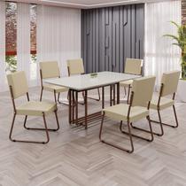 Conjunto Sala de Jantar Mesa 160x90cm Base Pérola Tampo Mdf Laca com Vidro Napoli