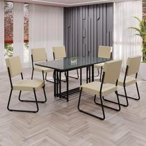 Conjunto Sala de Jantar Mesa 160x90cm Base Pérola Tampo MDF Laca com Vidro Napoli Preto/Creme/Grafite Conjunto Sala de Jantar Mesa 160x90cm Base Pérola Tampo MDF Laca com Vidro Napoli Preto/Creme/Grafite