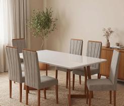 Conjunto Sala de Jantar Mesa 160x90cm Tampo Vidro/MDF com 6 Cadeiras Safira Marrom/Caramelo/Castor Conjunto Sala de Jantar Mesa 160x90cm Tampo Vidro/MDF com 6 Cadeiras Safira Marrom/Caramelo/Castor