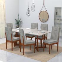 Conjunto Sala De Jantar Mesa 160X90Cm Tampo Vidro/Mdf Com 6 Cadeiras Safira
