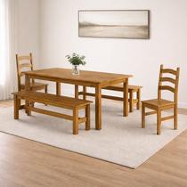 Conjunto Sala de Jantar Mesa 180cm 2 Cadeiras e 2 Bancos Madeira Maciça Ventimiglia