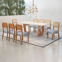 Conjunto Sala de Jantar Mesa 180cm com 8 Cadeiras Liz Marrom/Cinamomo/Off White/Linho Prata