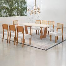 Conjunto Sala de Jantar Mesa 180cm com 8 Cadeiras Liz Marrom/Cinamomo/Off White/Veludo Palha