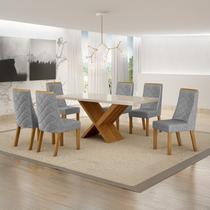 Conjunto Sala de Jantar Mesa 180cm Tampo de 4,0cm com 6 Cadeiras Aurora Cinza/Cinamomo/Off White/Linho Prata Conjunto Sala de Jantar Mesa 180cm Tampo de 4,0cm com 6 Cadeiras Aurora Cinza/Cinamomo/Off White/Linho Prata