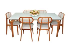 Conjunto Sala de Jantar Mesa 1,80x90 Tampo de Vidro 6 Cadeiras Julia Jequitibá Móveis Conjunto Sala de Jantar Mesa 1,80x90 Tampo de Vidro 6 Cadeiras Julia Jequitibá Móveis