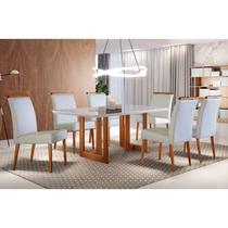 Conjunto Sala de Jantar Mesa 180x90cm Tampo Madeira/Vidro Vitoria com 6 Cadeiras Havana Marrom/Imbuia/Off White Laca Conjunto Sala de Jantar Mesa 180x90cm Tampo Madeira/Vidro Vitoria com 6 Cadeiras Havana Marrom/Imbuia/Off White Laca