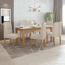 Conjunto Sala de Jantar Mesa 180x90cm Tampo MDF/Vidro com 6 Cadeiras Astrid Móveis Lopas