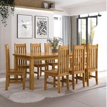 Conjunto Sala de Jantar Mesa 220cm Retangular e 8 Cadeiras 100% Madeira Maciça Creta Espresso Móveis