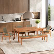 Conjunto Sala de Jantar Mesa 4 Cadeiras e 1 Banco Madeira Maciça Linha Traço Verde