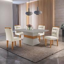 Conjunto Sala de Jantar Mesa 4 Cadeiras Luísa Yescasa Branco/Veludo Creme/Off White/Imbuia Conjunto Sala de Jantar Mesa 4 Cadeiras Luísa Yescasa Branco/Veludo Creme/Off White/Imbuia