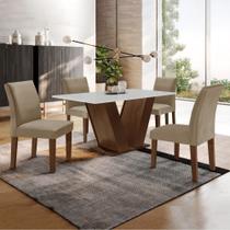 Conjunto Sala de Jantar Mesa 4 Cadeiras MDF Espanha Yescasa Marrom Chocolate/Off White/Veludo Bege Escuro Conjunto Sala de Jantar Mesa 4 Cadeiras MDF Espanha Yescasa Marrom Chocolate/Off White/Veludo Bege Escuro