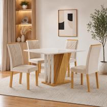 Conjunto Sala de Jantar Mesa 4 Cadeiras MDF Miami Yescasa Off White