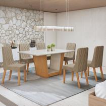 Conjunto Sala de Jantar Mesa 6 Cadeiras Linho Tampo Vidro 170cm Apogeu Luar Off White/Amêndoa Clean/Linho Rinzai Bege Conjunto Sala de Jantar Mesa 6 Cadeiras Linho Tampo Vidro 170cm Apogeu Luar Off White/Amêndoa Clean/Linho Rinzai Bege