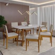 Conjunto Sala de Jantar Mesa 6 Cadeiras Madeira Maciça e MDF Miami Bege Conjunto Sala de Jantar Mesa 6 Cadeiras Madeira Maciça e MDF Miami Bege