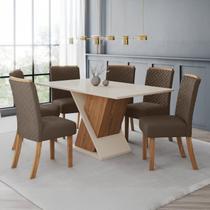 Conjunto Sala de Jantar Mesa + 6 Cadeiras Solus Marrom/Nature/Off White/Amêndoa Conjunto Sala de Jantar Mesa + 6 Cadeiras Solus Marrom/Nature/Off White/Amêndoa