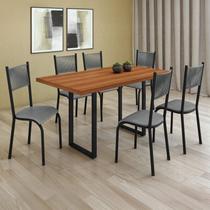 Conjunto Sala de Jantar Mesa 6 Cadeiras Tampo de Madeira Mariana Prata/Freijó Conjunto Sala de Jantar Mesa 6 Cadeiras Tampo de Madeira Mariana Prata/Freijó