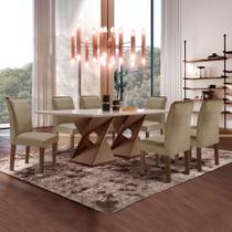 Conjunto Sala de Jantar Mesa 6 Cadeiras Tampo de Vidro Genova Chocolate/Off White/Bege Escuro Conjunto Sala de Jantar Mesa 6 Cadeiras Tampo de Vidro Genova Chocolate/Off White/Bege Escuro