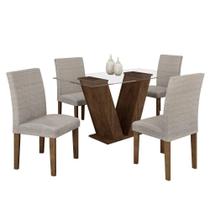 Conjunto Sala De Jantar Mesa 90 Tampo De Vidro E 4 Cadeiras