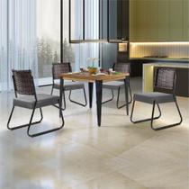 Conjunto Sala de Jantar Mesa 90cm com 4 Cadeiras Linho Cinza