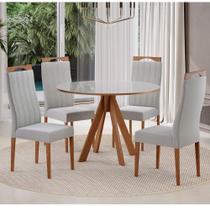 Conjunto Sala de Jantar Mesa 90cm com Tampo de Vidro Dallas com 4 Cadeiras Grécia Madetal