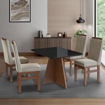 Conjunto Sala de Jantar Mesa 90x120cm T Vidro com 4 Cadeiras Madeira Maciça Bege/Tabaco/Creme/Preto Conjunto Sala de Jantar Mesa 90x120cm T Vidro com 4 Cadeiras Madeira Maciça Bege/Tabaco/Creme/Preto