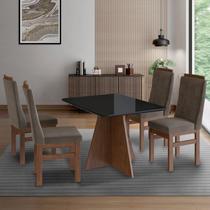 Conjunto Sala de Jantar Mesa 90x120cm T Vidro com 4 Cadeiras Madeira Maciça Tecido Joli Marrom/Tabaco Conjunto Sala de Jantar Mesa 90x120cm T Vidro com 4 Cadeiras Madeira Maciça Tecido Joli Marrom/Tabaco