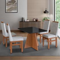 Conjunto Sala de Jantar Mesa 90x120cm Tampo de Vidro com 4 Cadeiras Madeira Maciça